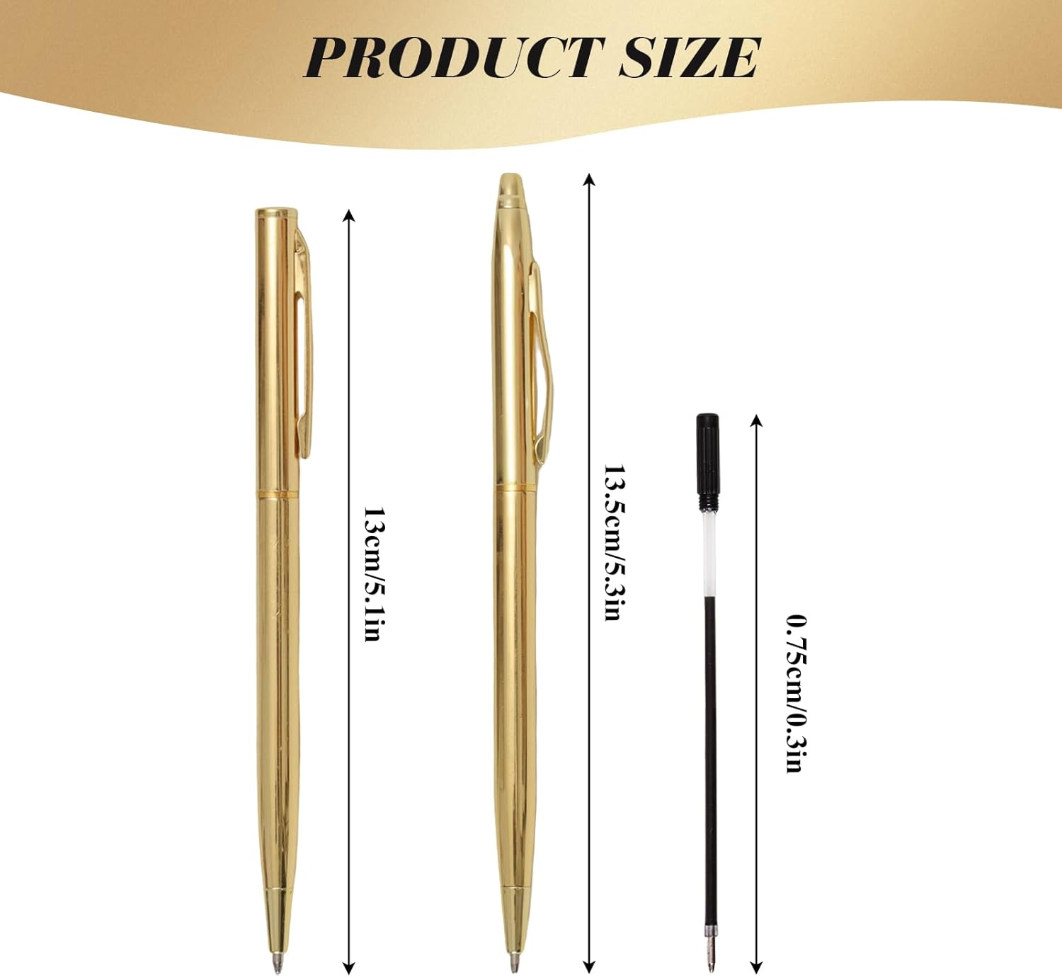 50 Pcs Gold Metal Pens Retractable Ballpoint Pen Bulk Slim Ballpoint Pens 1Mm Medium Point Pens with Black Ink for Wedding School Business Office Supplies (Modern, 50) image number 5
