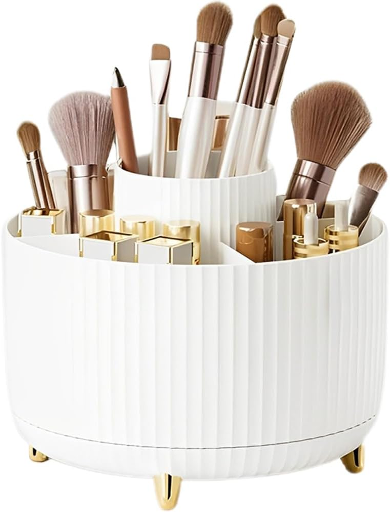 TOMVAES Large Capacity Makeup Brush Holder,360&deg; Rotating Makeup Organizer,5 Slot Makeup Brushes Cup,For Vanity Decor,Bathroom Countertops,Desk Storage Container,Cosmetic Display Cases