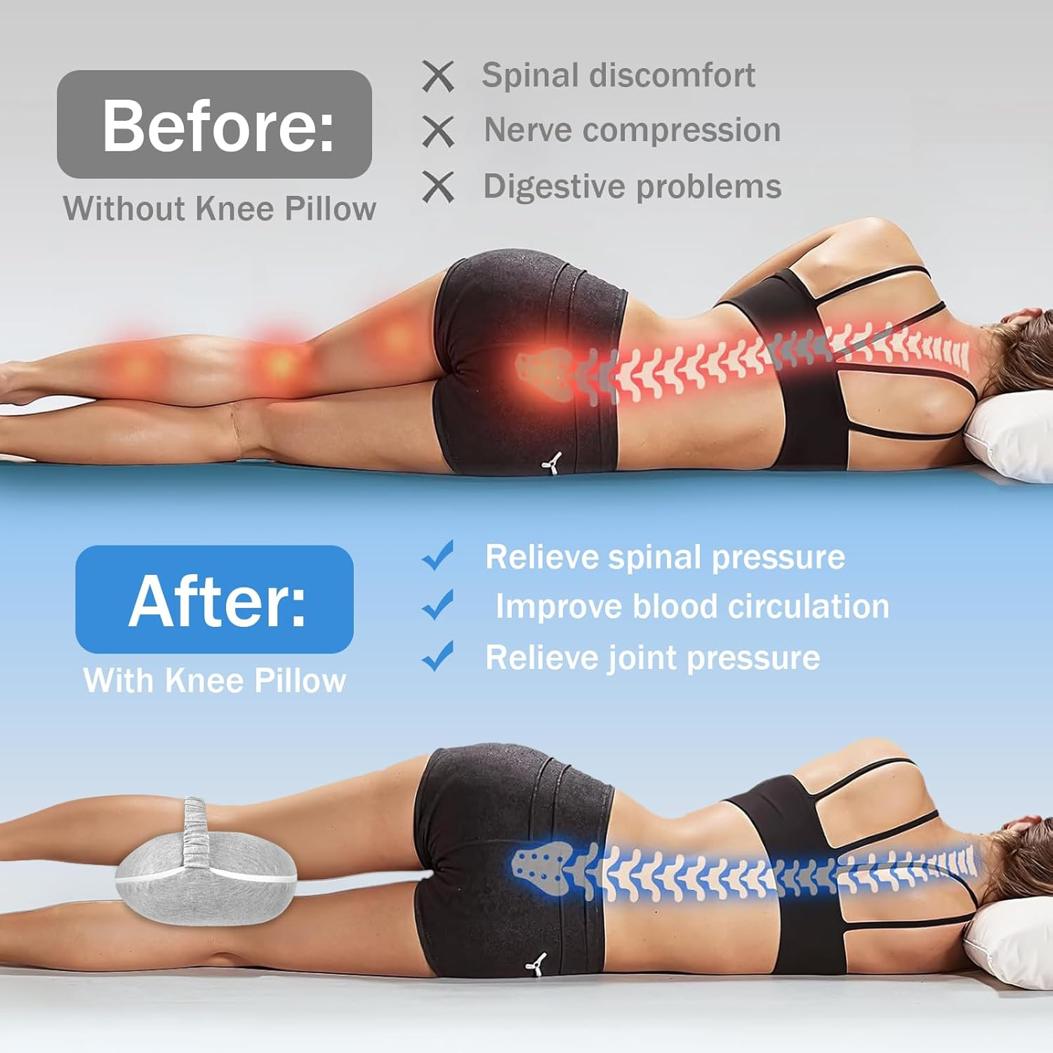 Knee Pillow, Leg Pillow for Side Sleepers, Memory Foam Leg Pillow with Adjustable Strap & Removable Cover, Leg Elevation Pillow for Spine Alignment, Sciatica Reduce Pressure image number 4