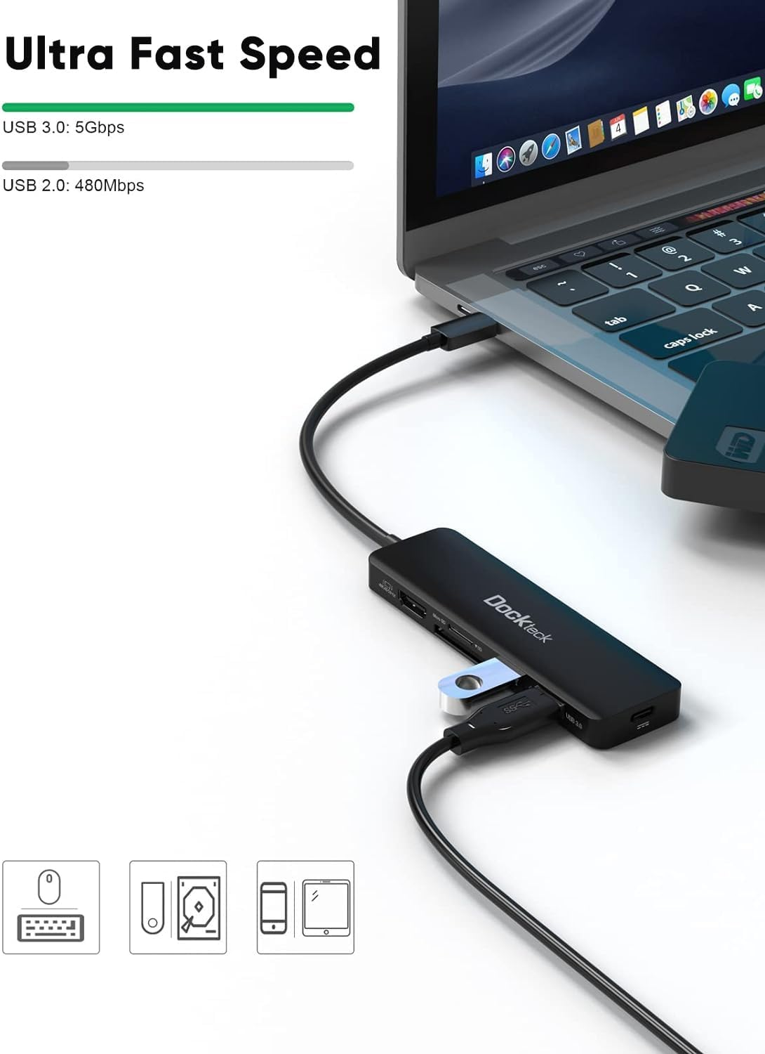 USB C Hub HDMI PD Adapter, Dockteck 6-In-1 Type C Hub with 4K 60Hz, 100W PD, SD & Microsd Card Reader, 2 USB 3.0 Data 5Gbps, USB-C Adapter for Macbook Air/Pro, Surface Pro 7/8, XPS and More image number 7