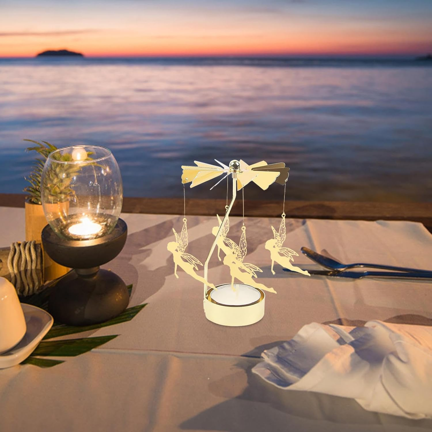 Rotating Christmas Candle Holder &ndash; 5.12 Inch Metal Decoration | Rotating Candle Holder, Gold-Colored Ornament for Christmas, Valentine&rsquo;S Day, Party Table Decoration, Living Room, Festive Events image number 1