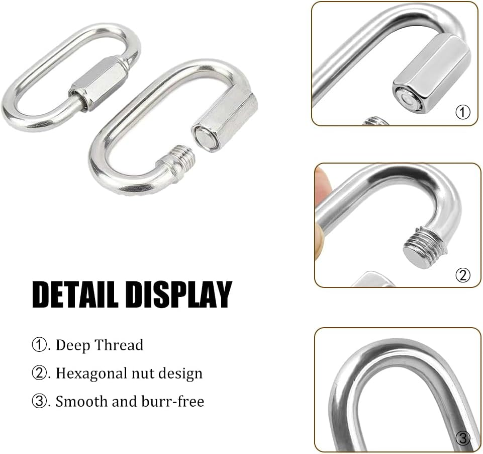 10 Pcs Quick Link Buckles, M3.5 Stainless Steel Chain Links, D-Shaped Locking Quick Connectors, Used for Rust Proof Links of Backpacks, Swings, Pet Chains, Sunshade Sails, Repair Links (1.45In Length) image number 2