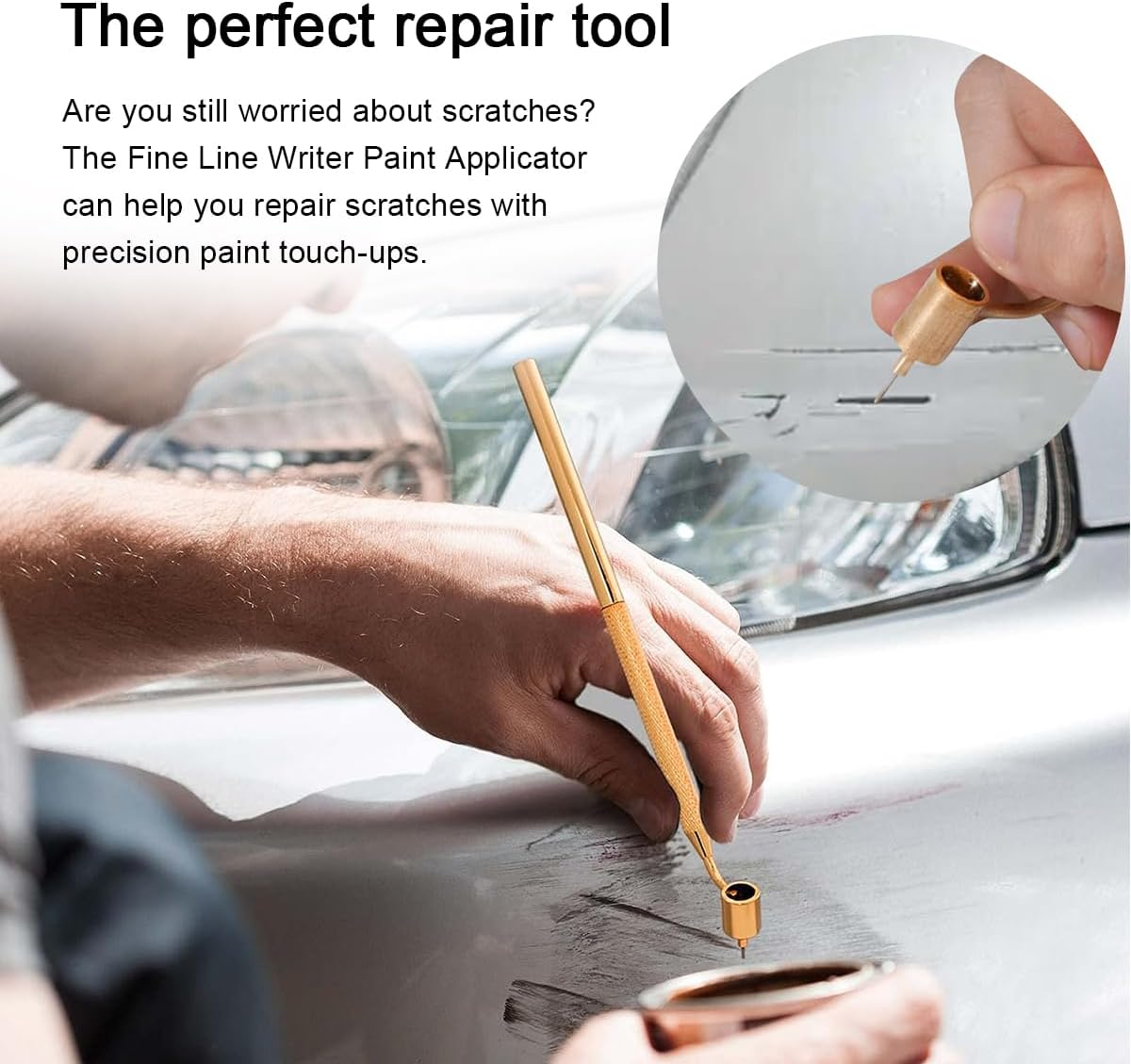 Fine Line Fluid Writer Paint Applicator Pen, 0.5Mm Gold Brass Detailing Fluid Writer Pen, Slanting Precision Paint Touch up Pen for Automotive Scratch Repair, Car Accessories image number 5