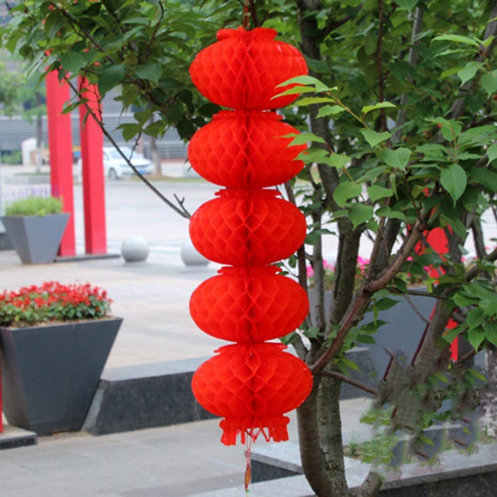 4 Strings 20 PCS Chinese Style Red Lantern String Paper Lanterns Decoration for Chinese New Year Spring Festival Mid-Autumn Festival Christmas Patio Garden Parties Decoration (Large) image number 4