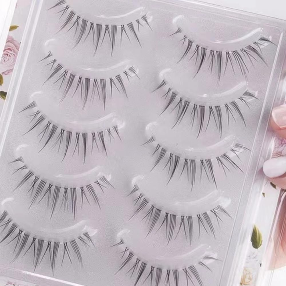 Poemtian 5 Pairs False Eyelashes Manga Lashes Japanese Style Little Devil Cartoon Anime Wispy Fluffy Eyelashes Cosplay Lashes Reusable Eye Makeup image number 4