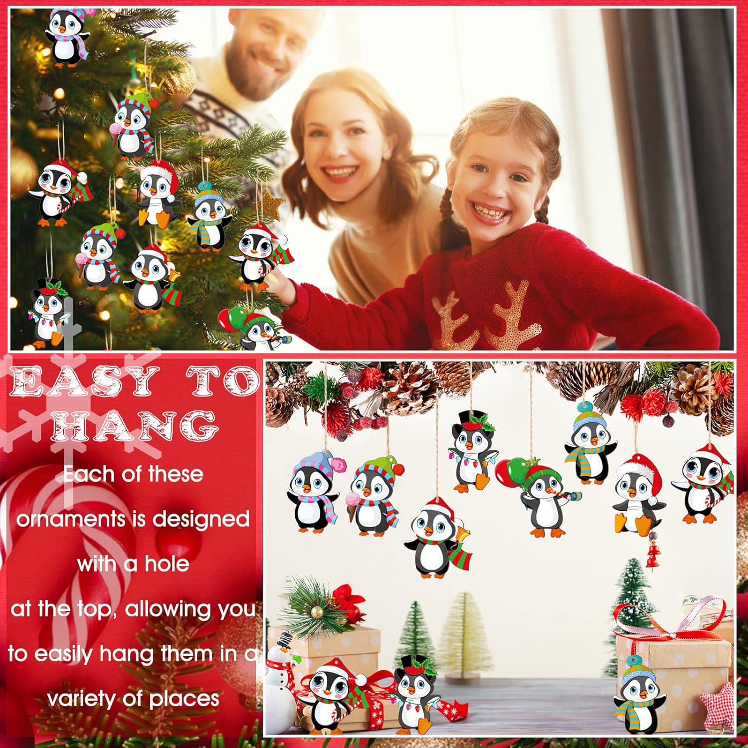 Gerrii 40 Pieces Christmas Penguin Ornaments Bulk for Xmas Tree Wood with Rope Dancing Penguin Ornaments for Christmas Holiday Party Decorations image number 6