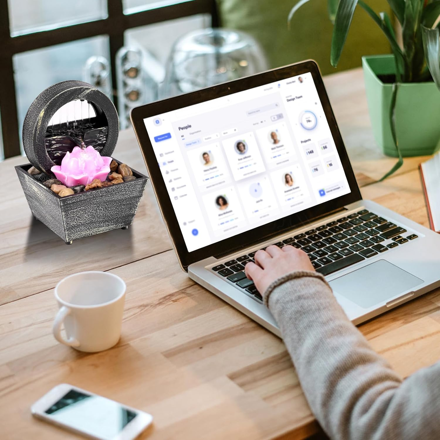 Fxvhojq Tabletop Fountain Mini Indoor Water Fountain LED Fountain Sound Relaxation Fountain Ornament Tabletop Fountains Indoor for Home Living Room Home/Office Decor (Lotus Flower) image number 3