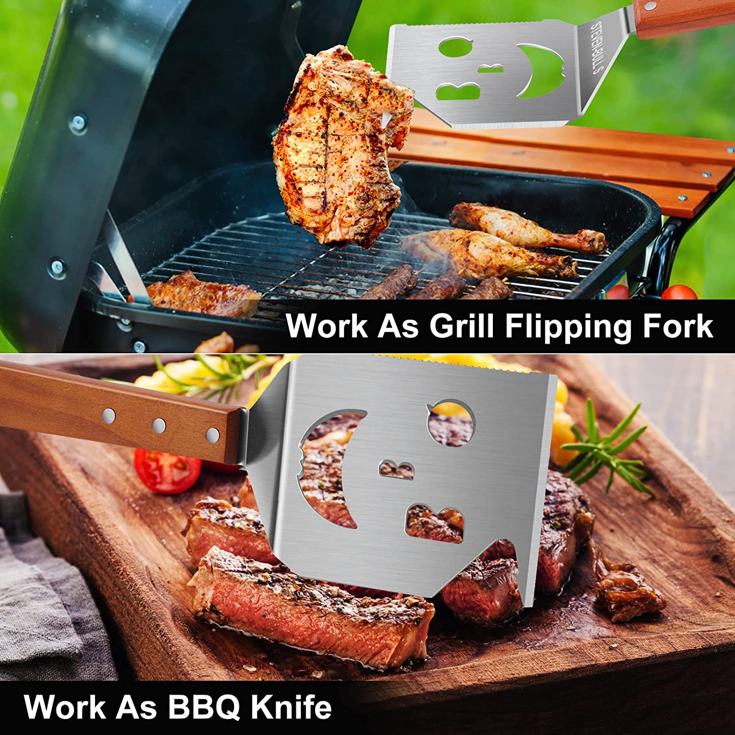 5 in 1 BBQ Spatula for Outdoor Grill, Personalised BBQ Tool Have a Barbecue Utensils Set Function, More Fun, More Efficient.Stainless Steel BBQ Accessories Best BBQ Gifts for Men image number 2