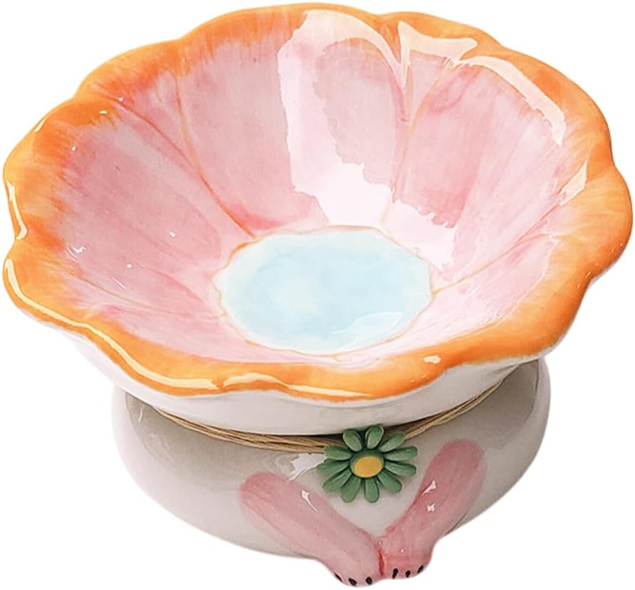 AIMALL Tilted Ceramic Cat Bowl for Neck Protection, 15&deg; Tilt Design Elevated Pet Food and Water Dish, Non-Slip Tall Cat Basin, Ideal for Cats and Small Dogs