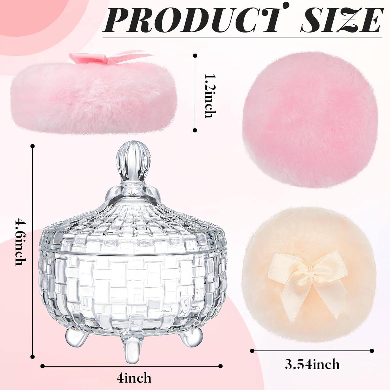 DUOMIAO 3 Pcs Large Body Powder Puff and Container Powder Container with Puff Powder Puff Crystal Container Soft Washable Reusable Velour Face Body Glitter Powder Puff Wet Dry Makeup (Transparent) image number 5
