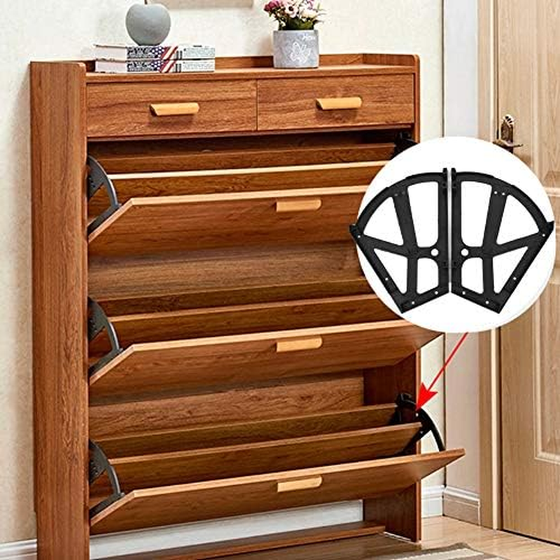 Yosoo123 4Pcs/Set Shoes Drawer Hinge Home Furniture Cabinet Hinge Flip Plate Frame Turning Rack Accessory Household Shoe Organizer for Bedroom Living Room image number 4