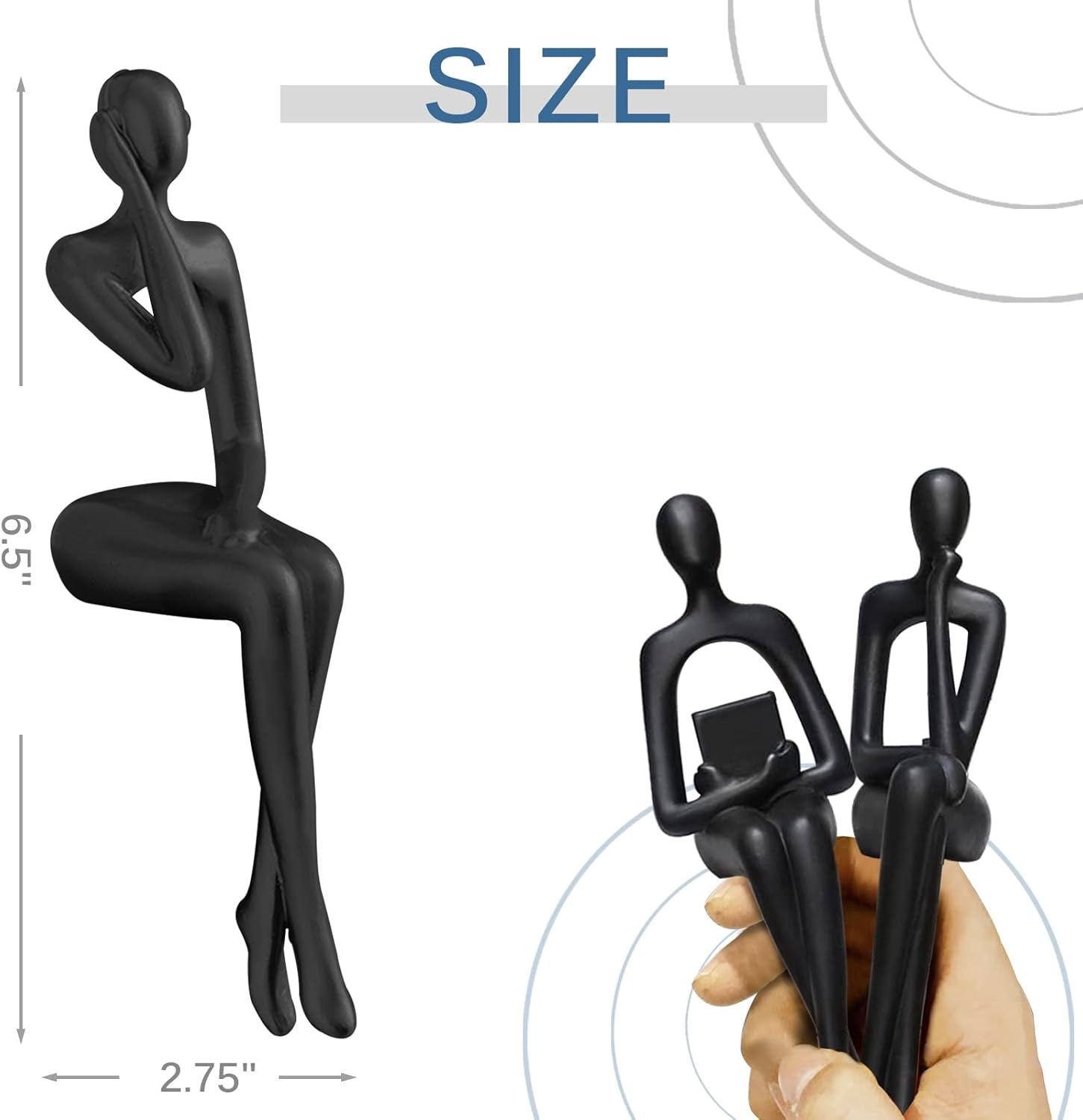 3PCS Modern Decor Sitting Thinker Abstract Art Sculpture, Collectible Resin Statue, Figurines Accent Home for Office Desktop (Black) image number 2