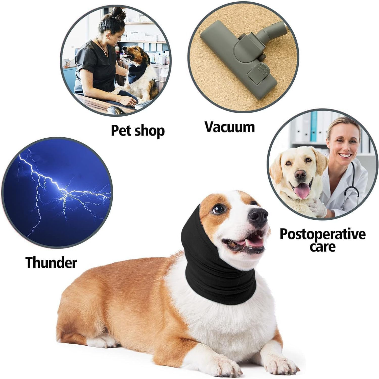 3 PCS 3 Size Quiet Ears for Dogs Dog Hoodies Hat, Dog Calming Hoodie Head Cover Sleeves, the Grooming and Force Drying Head Protection, for Anxiety Relief & Calming Dogs image number 4