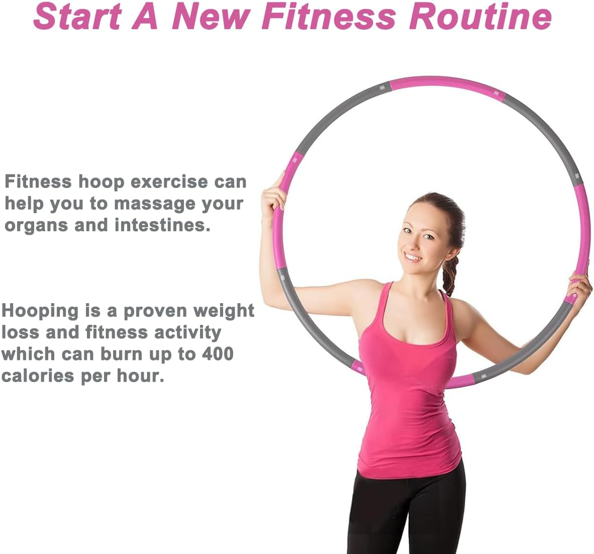 Fitness Hula Hoop Adult Beginner - Hula Hoop for Adults - Detachable and Portable - Exercise Holahoop with Jump Rope, Resistance Band and Carry Bag image number 6