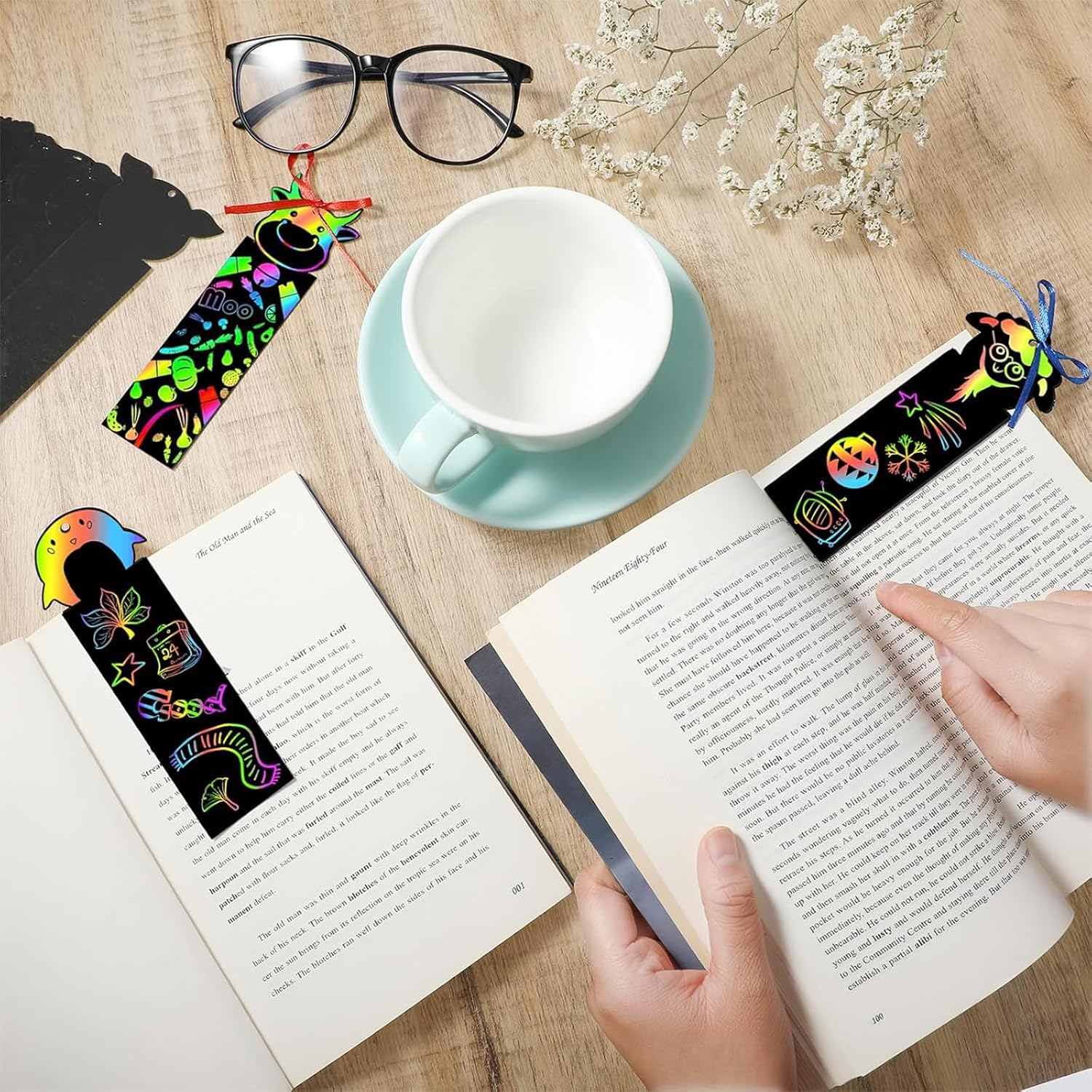 60Pc Animal Scratch Art Bookmarks Kit with 30 Wooden Styluses & 60 Ribbons - Creative DIY Craft Party Favors for Kids, Classroom Rewards, Birthday Gifts for Girls Boys (Rainbow Design) image number 1