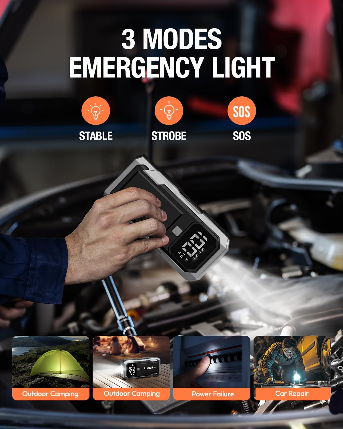 Lucklike Car Jump Starter, Portable Car Jump Starter, Car Battery Charger Jump Starter, Jump Starter for Car, Portable Jump Starter for Car, 3000A Car Jump Starter for 8.0L Gas/7.0L Diesel (Silver) image number 1