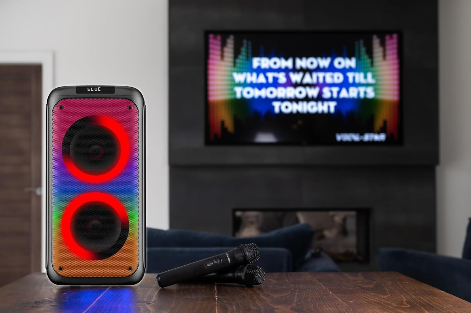 Vocal-Star Portable Karaoke Machine with Bluetooth, 2 Microphones, 100W Speaker, 6 Dazzling LED Full Speaker Lights Effects, Records Vocals, TWS, AUX, Rechargeable