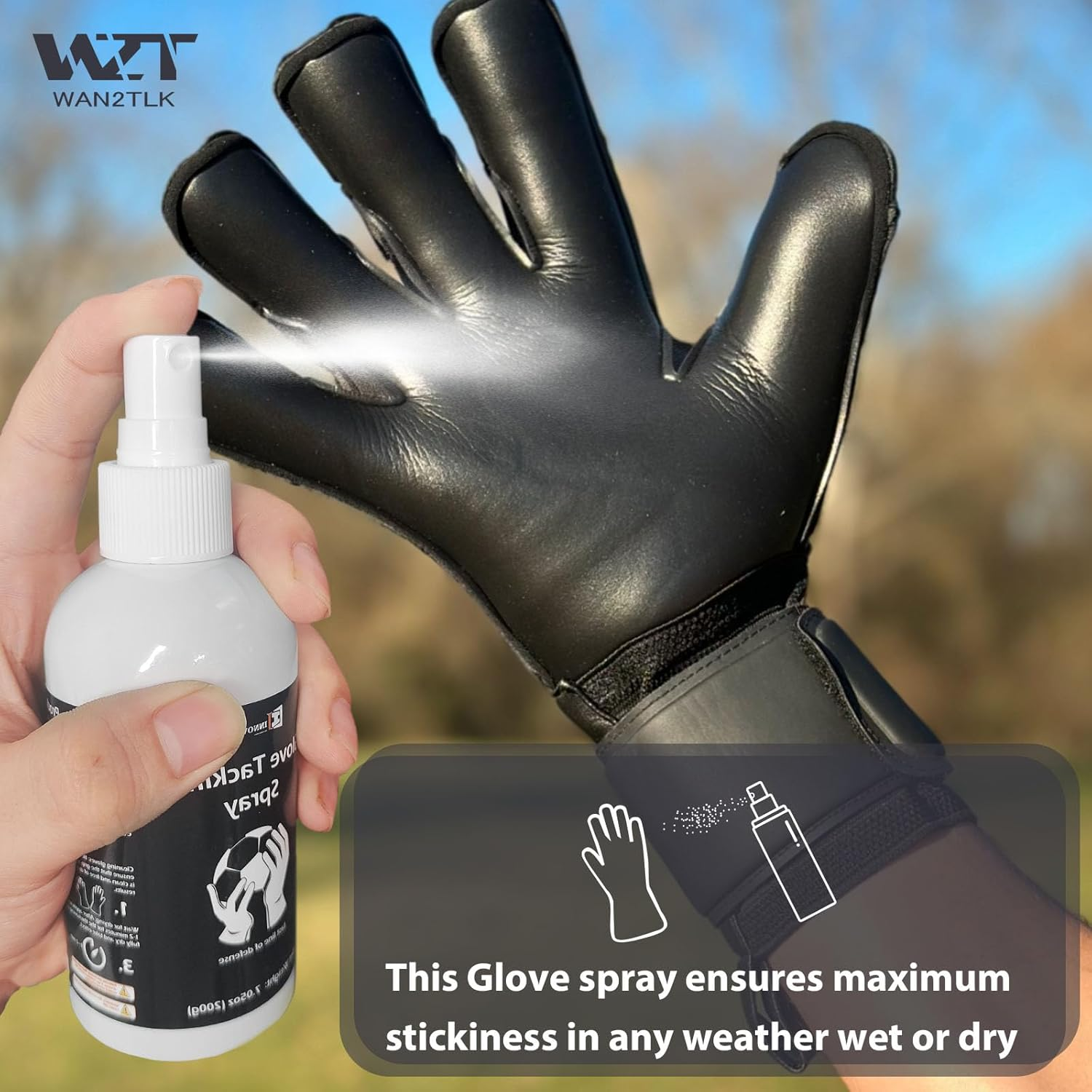 WAN2TLK 200Ml Goalkeeper Gloves Tackifier, Goalie Glove Spray Glue, Sticky Spray for Football Gloves Enhanced Grips on Any Glove image number 2