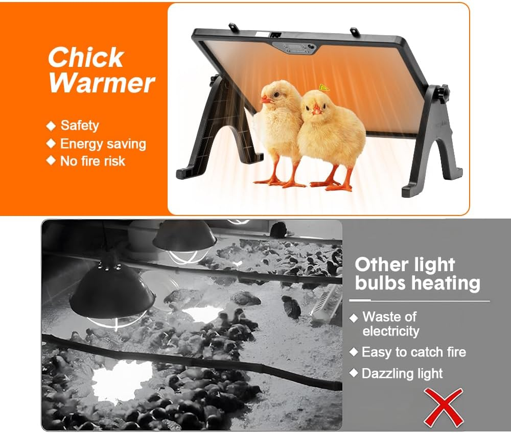 ALSTON Chick Warmer Pet Warmer 220V Dual-Sided Electric Remote Hangable Heating Plate Angle and Temperature Adjustable Chicken Brooder for Poultry Heating