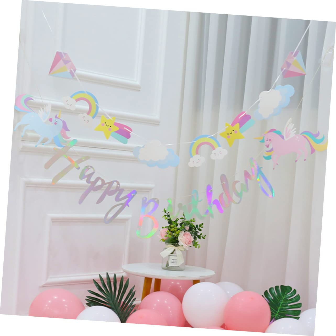 2 Sets Unicorn Banner Birthday Letter Unicorn Banner Children Birthday Party Decoration image number 1