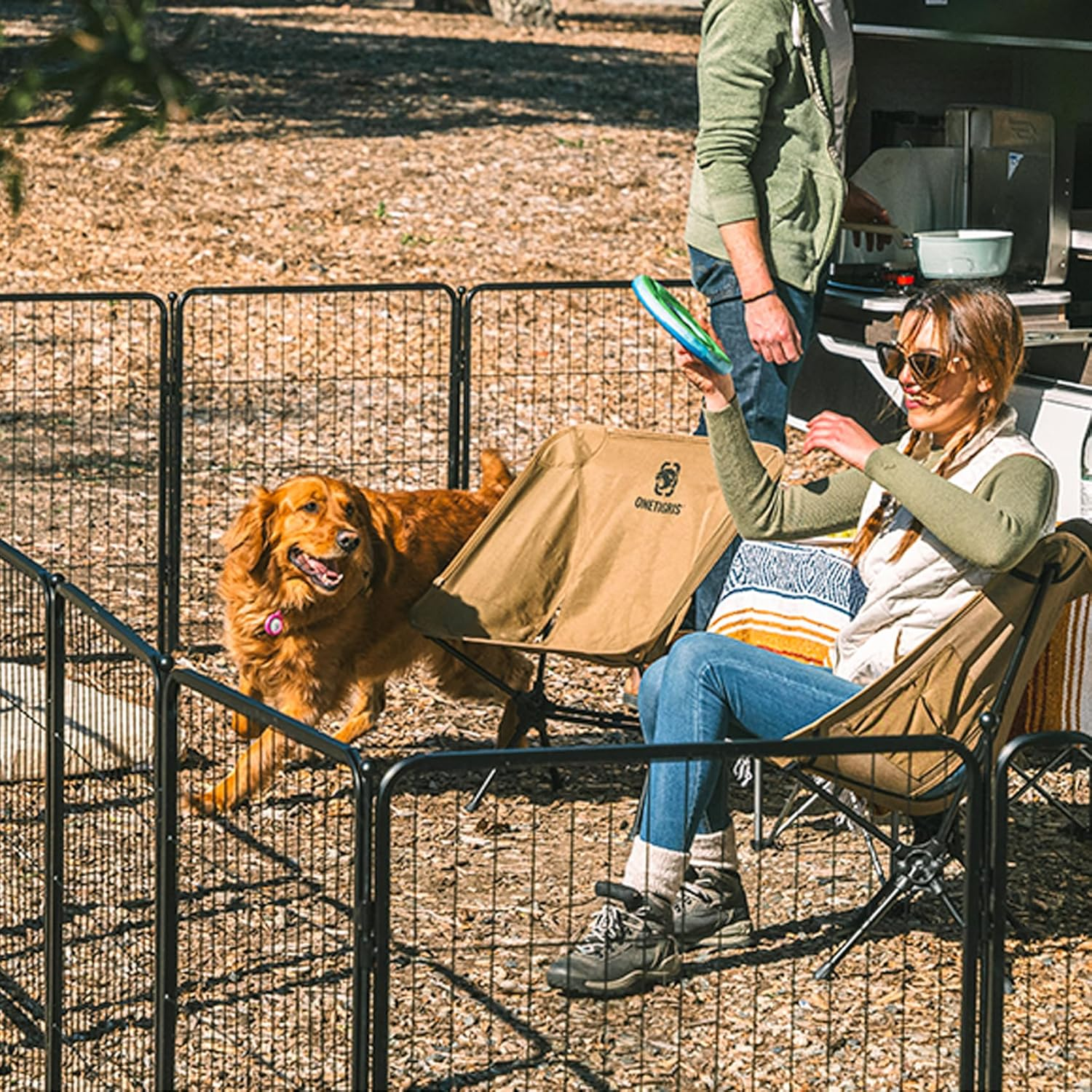 Black Dog Playpen, Metal Exercise Pet Playpen Fence for Yard RV Camping, 81Cm Height, 8 Panels Fence image number 4