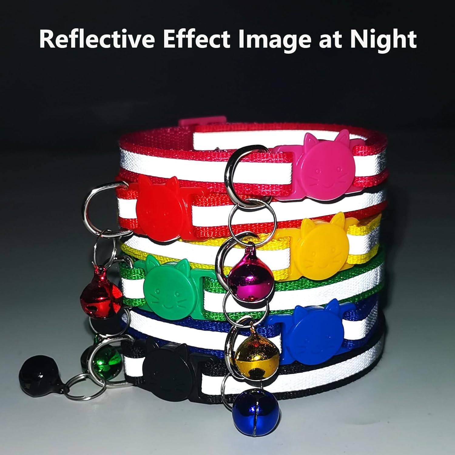 LASIEYO Cat Collar Set Adjustable Bell Collar Pet Cat Kitten Collar with Reflective Strips, Quick Release Buckle (12 Pieces) image number 4