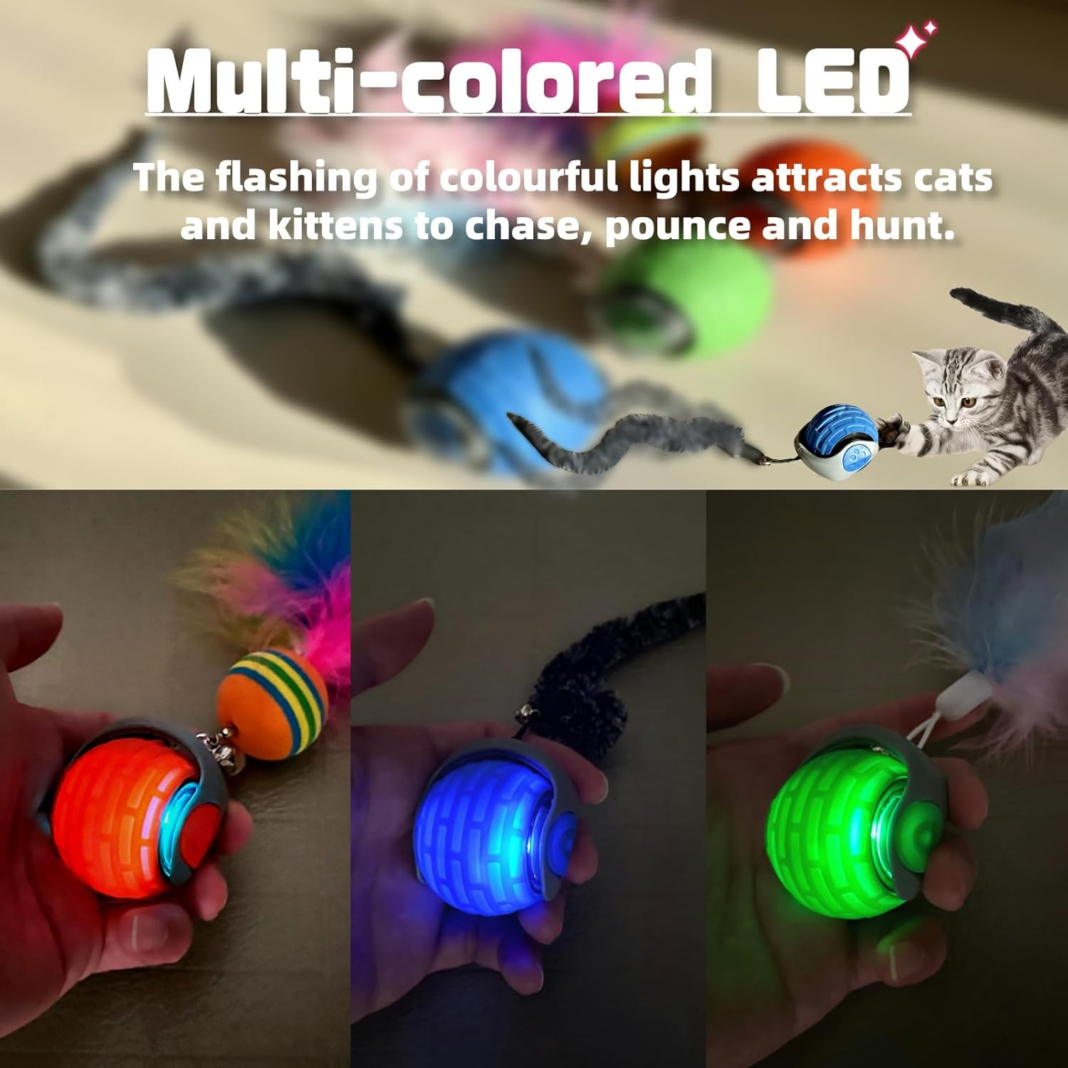 Interactive Cat Ball Toy for Indoor Cats &ndash; 2025 Upgraded Smart Rolling Ball, Adjustable Speed & Long Battery Life, Automatic Moving Cat Toy with LED Lights for Active & Playful Cats(Green)