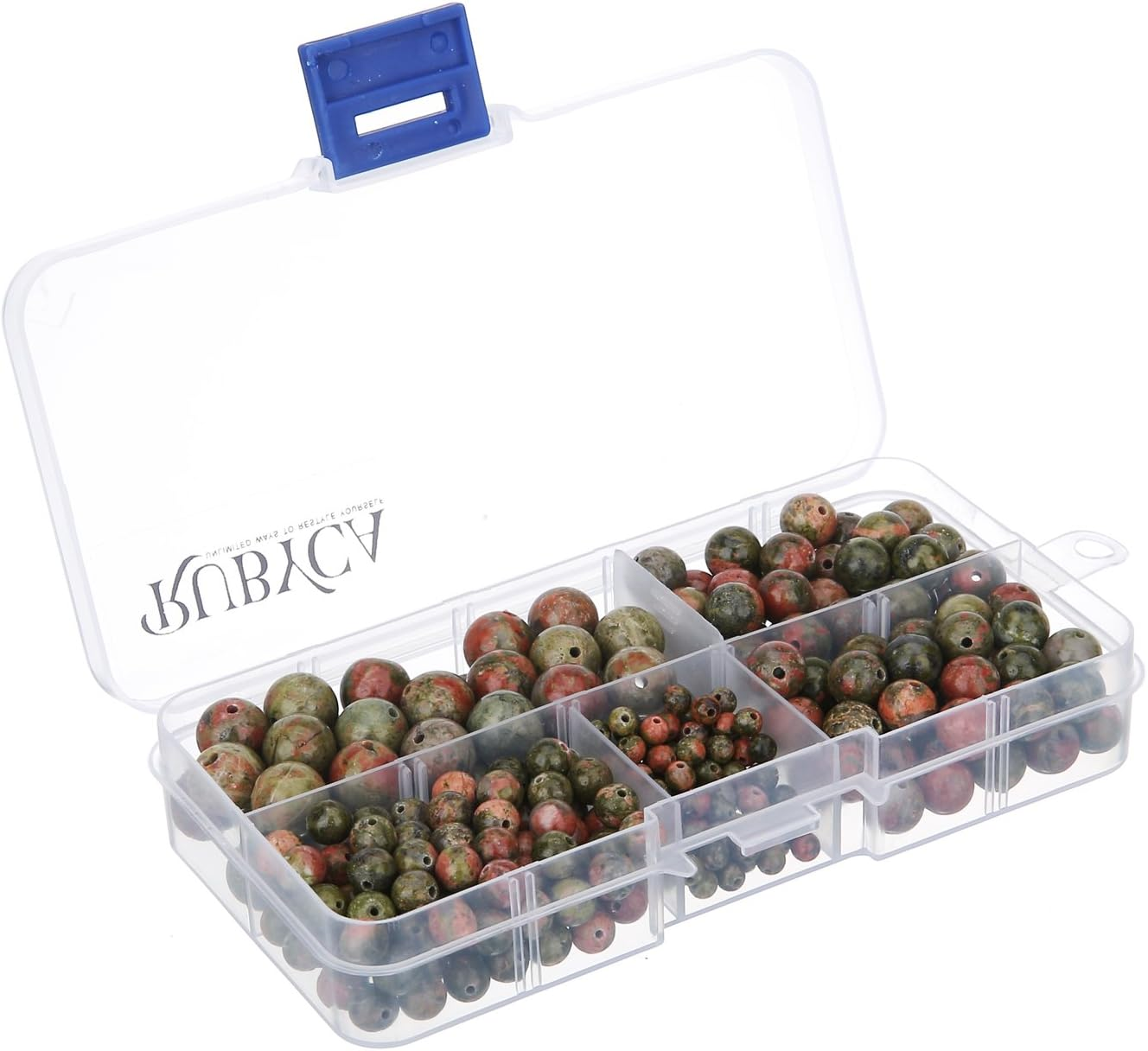 (Unakite) - RUBYCA Natural Unakite Gemstone round Loose Beads Organiser Plastic Box for Jewellery Making Mix Sizes - Black White Jasper image number 5