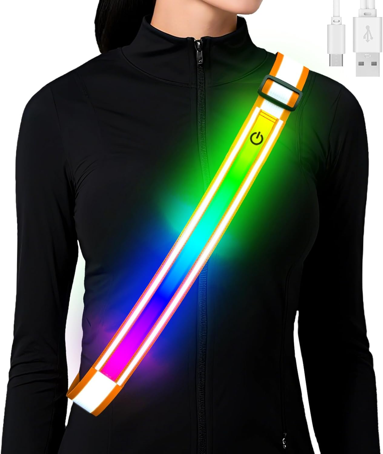 Reflective Sash Gear for Walking at Night,Flashing LED Reflective Belt Safety Lights for Walkers Night Dog Walking Biking Running,High Visibility Rechargeable with Wear 2 Ways for Men Women