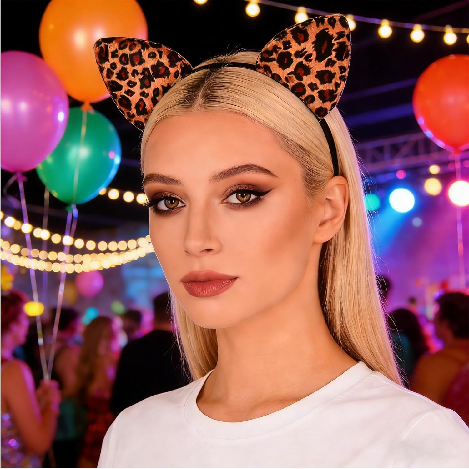 Cosblisvia 1 Pc Leopard Print Ears, Leopard Ears Headband, Leopard Costume Accessories for Women, Girls, Kids for Halloween, Dress Up, Party (Brown Black) image number 1