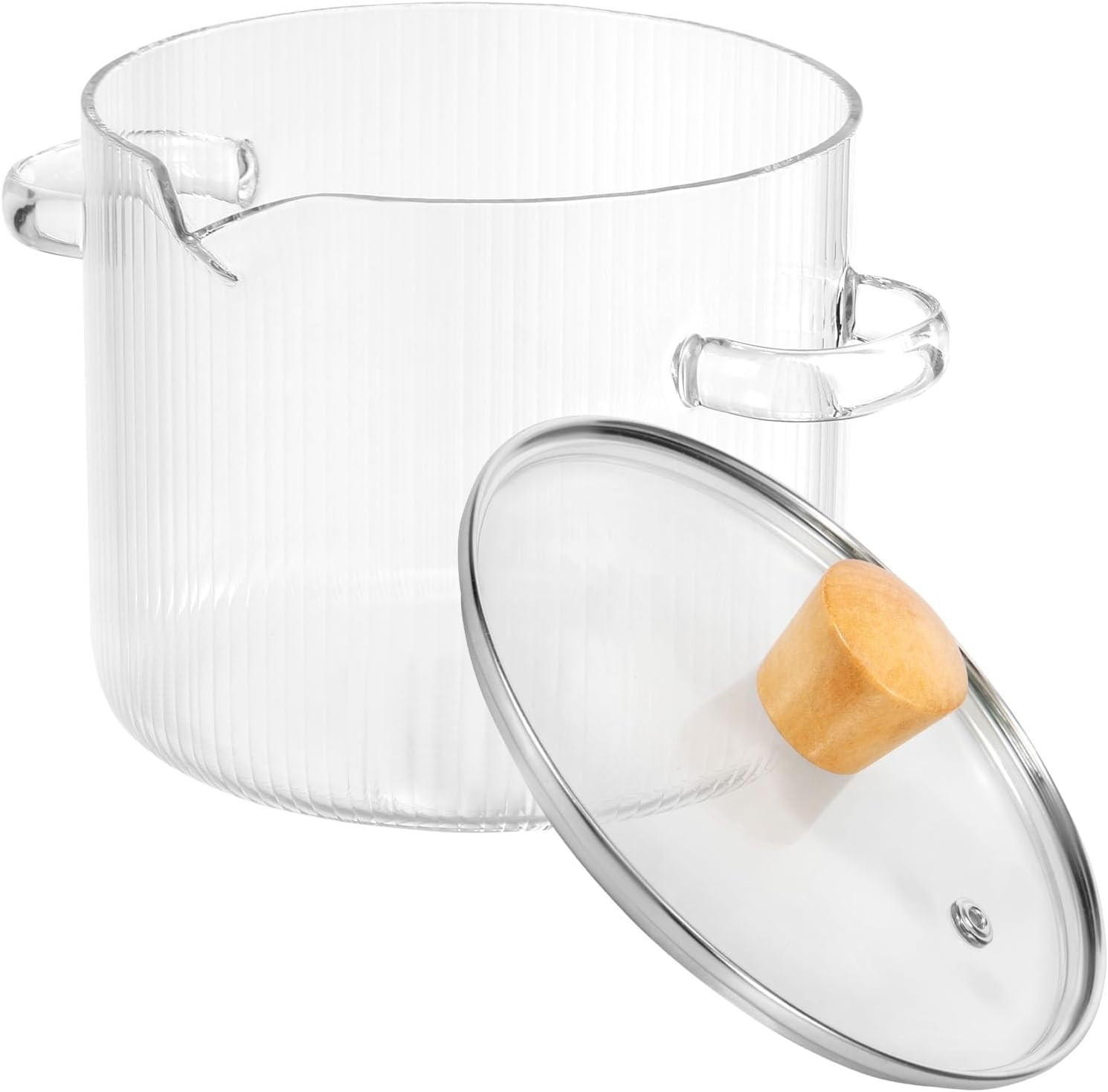 BETIMFAN Glass Cooking Pot Transparent Borosilicate Glass Simmer Pot with Lid and Spout Heat Resistant Glass Stovetop Pot Nonstick Soup Pot Cookware 2.3 L/1.6 L for Soup Noodles Sauce Salad