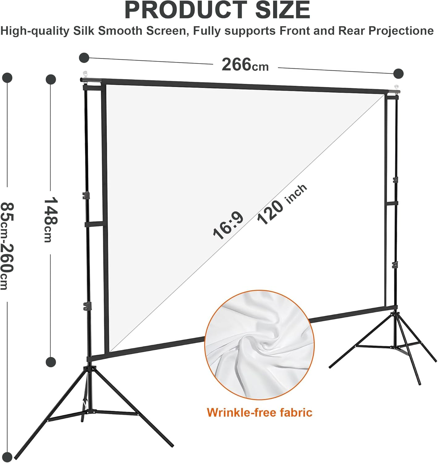 Aumerage Projector Screen with Stand, Outdoor Indoor 120 Inch Projection Screen, Portable 16:9 4K HD Rear Front Movie Screen with Carry Bag Wrinkle-Free for Home Theater Backyard Cinema image number 1