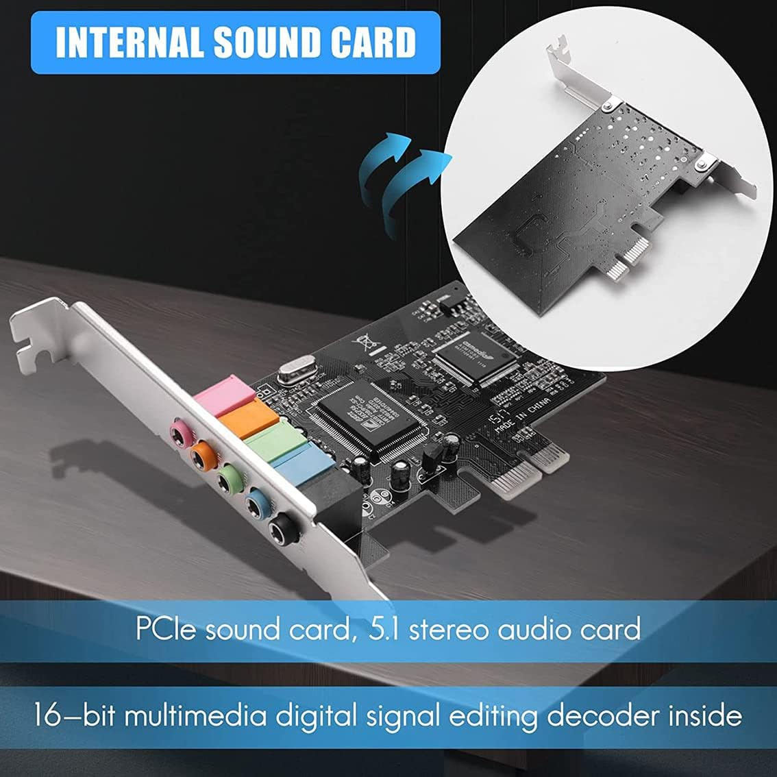 Tunghey Pcie Sound Card, 5.1 Internal Sound Card for PC Windows 7, 3D Stereo Pci-E Audio Card, CMI8738 Chip 32/64 Bit Sound Card PCI Express Adapter (1Pack) image number 6