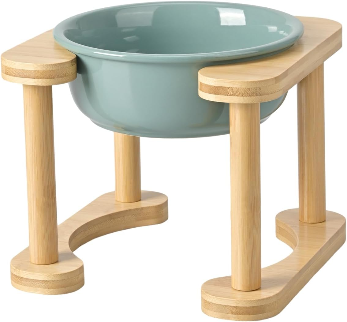 SPUNKYJUNKY Elevated Ceramic Dog Bowls with Non-Slip Stand Raised Dog Bowl Food and Water Pet Feeding Bowl for Medium and Large Dog(Single 28OZ Bowl,Dark Green) image number 2