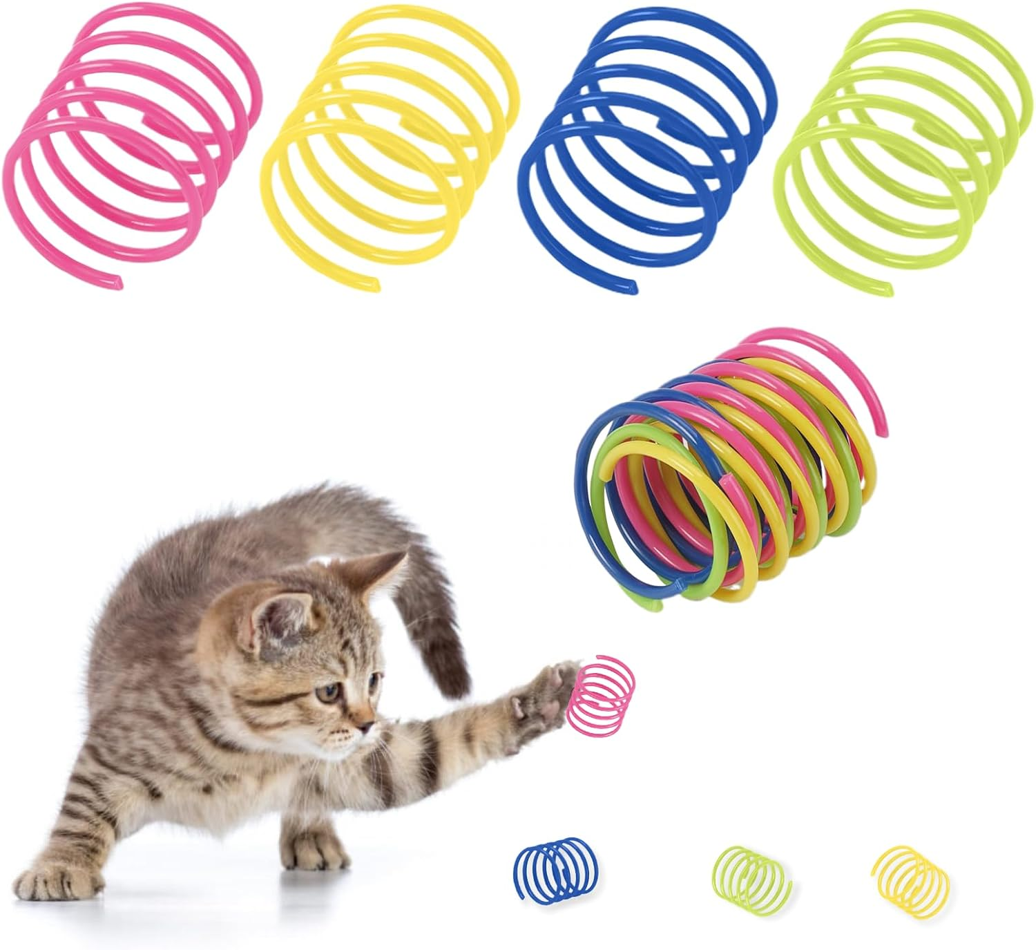 Pack of 100 Cat Toy Spiral Set, Cat Spring Toy, Plastic Spiral Feathers, Interactive Toy, Wide Colourful Spiral Feathers, Cat Toy for Cats, Dogs, Pets Beating, Biting, Hunting