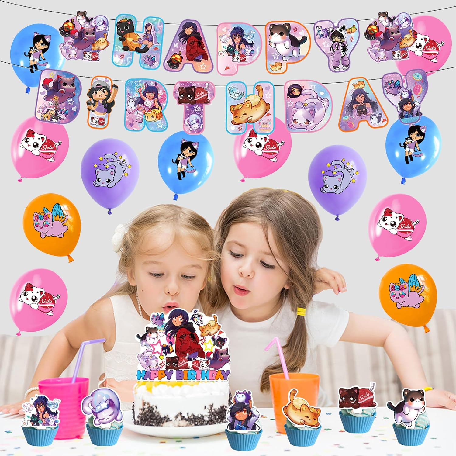 Aphmau Cat Birthday Party Decoration - Cat Balloons, Plushies, Cake Topper, Garland image number 5