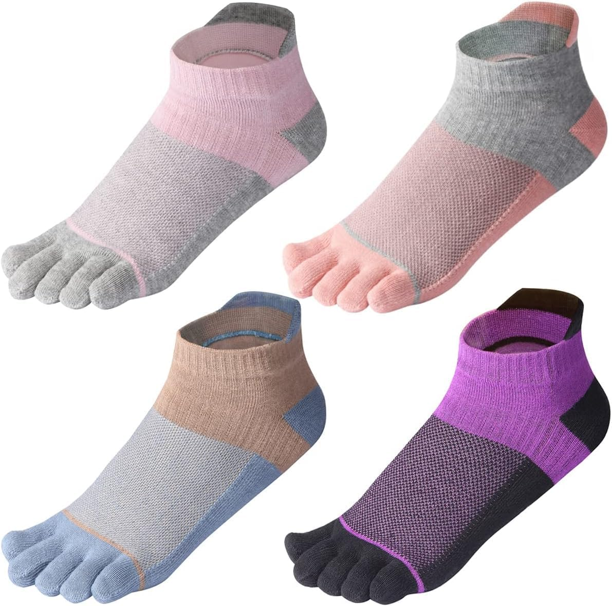 Women'S Toe Socks Cotton Lightweight No Show Five Fingers Running Socks 4 Pack image number 4