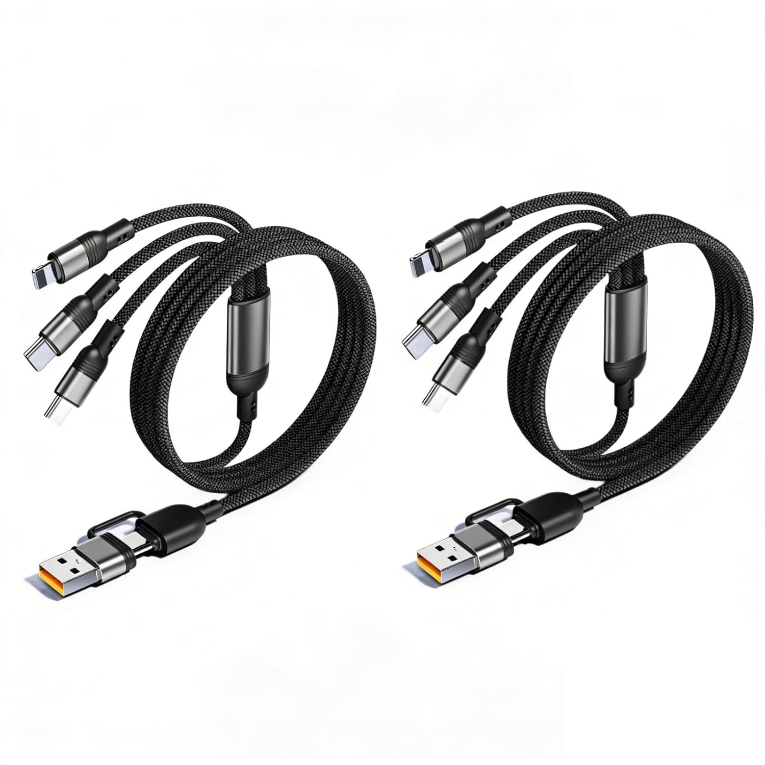 RAUWIZX 2-Piece 100W Multi-Device Charging Cable Set, 6-In-1 USB-C/A Cable, Supports 5A Fast Charging, Features Type-C/L/Micro Connectors, Compatible with Iphone, Android, Macbook, Ipad (1.2M)