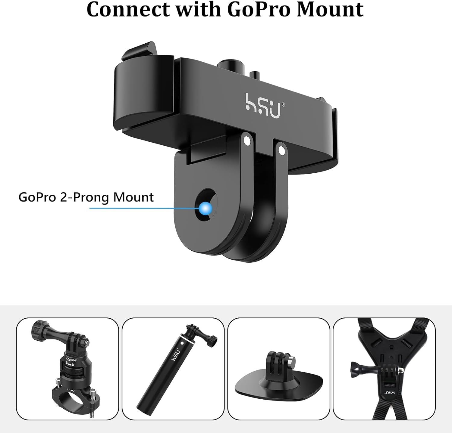HSU Quick Release Mount for Go Pro Hero 13 Black, Magnetic Latch Tripod Mount Adapter Accessories, Camera Metal Base for Hero 13 image number 1
