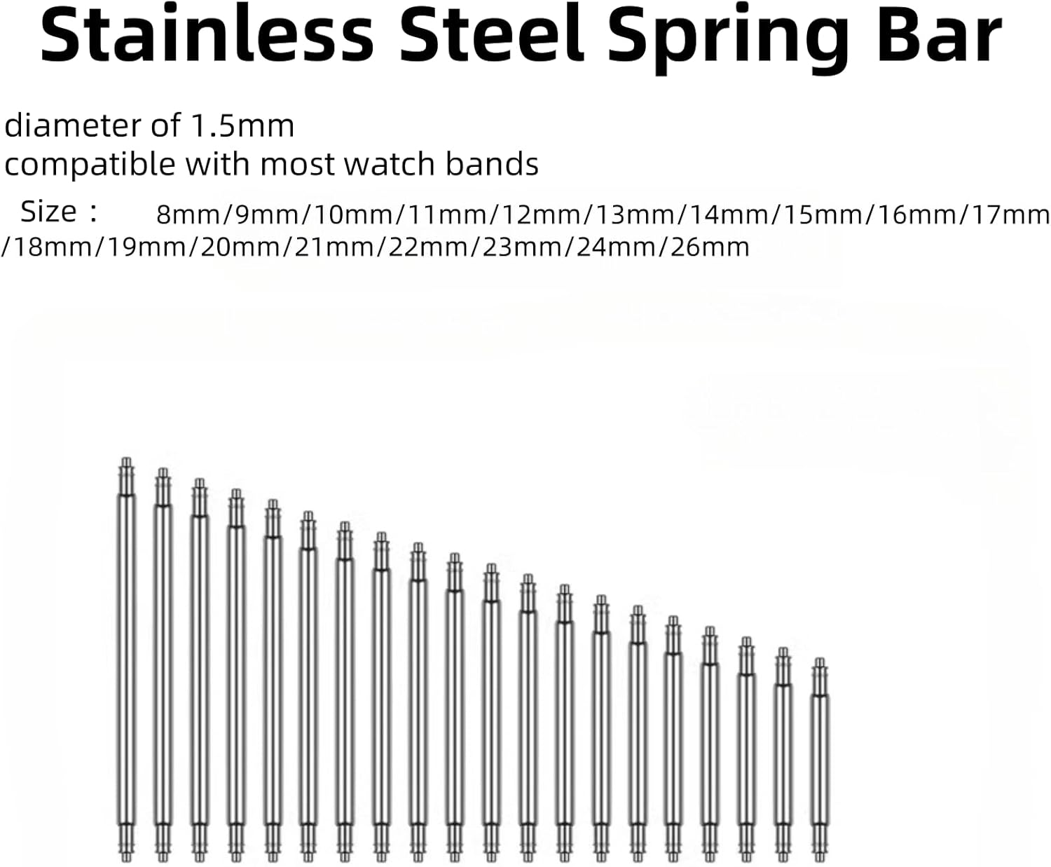 Watch Strap Pins 4 PCS, Stainless Steel Spring Bar for Watch Band, Diameter 1.5Mm Watch Pin, Watch Universal Replacement Spring Bar