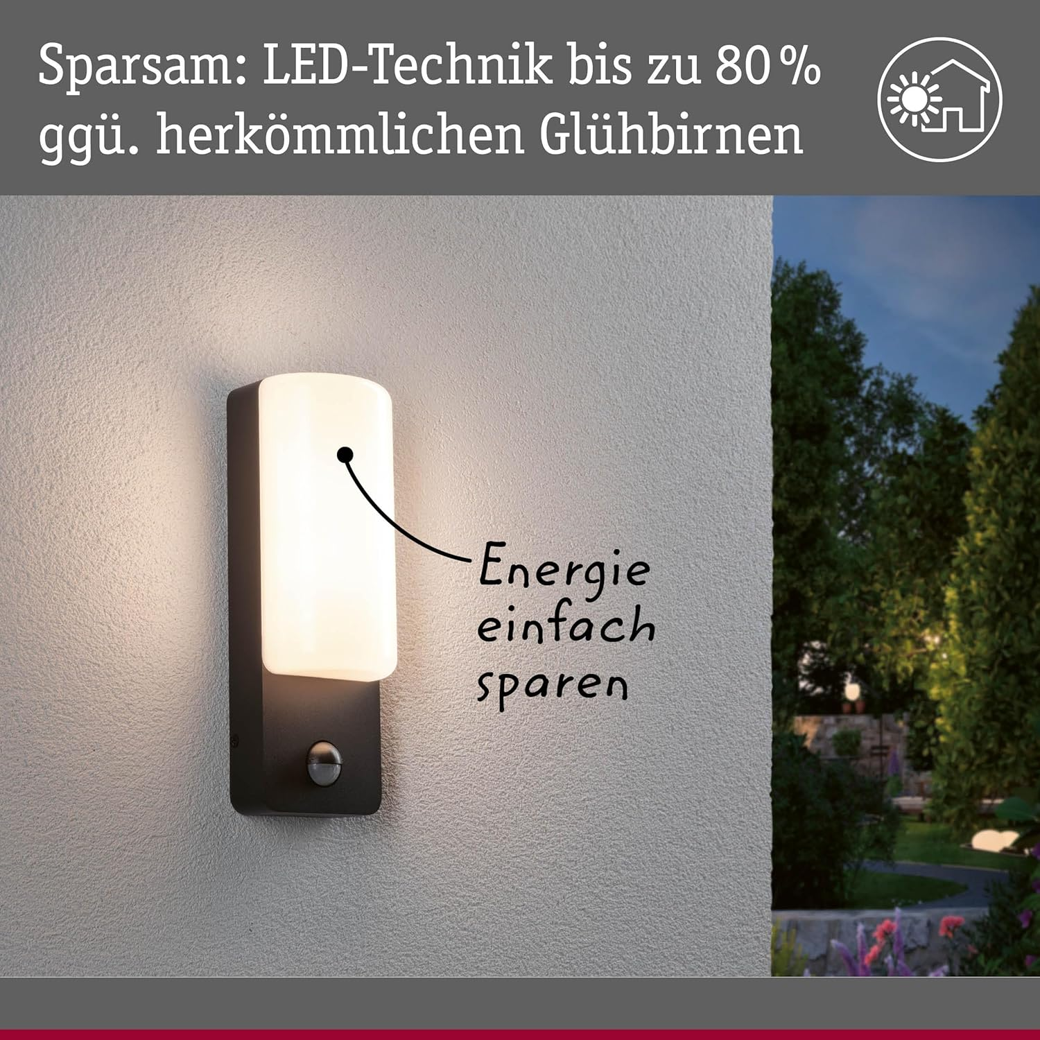 Paulmann Bonnie 94851 LED Outdoor Wall Light Motion Sensor IP44 93 X 77 Mm 3000 K 8.5 W 560 Lm 230 V Anthracite Aluminium Outdoor Light image number 1