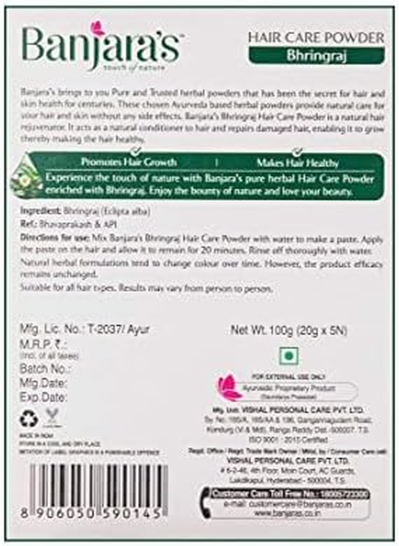 Banjara'S Bhringraj Powder for Hair, 300 G | Hair Mask for Hair Spa & Growth | No Harmful Chemicals, No Preservatives, No Pesticides(300G (3N X 100G)) image number 1