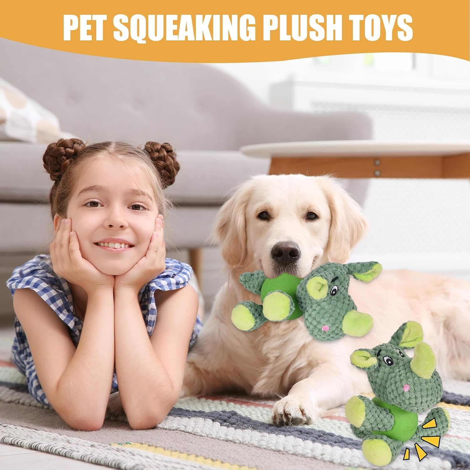 Rhino Dog Toy, Plush Dog Toy, Cute Squeaky Dog Toy with Rubber Ball, Plush Puppy Toy, Stuffed Dog Chew Toy for Puppies, Small and Medium Dogs, Pets image number 2