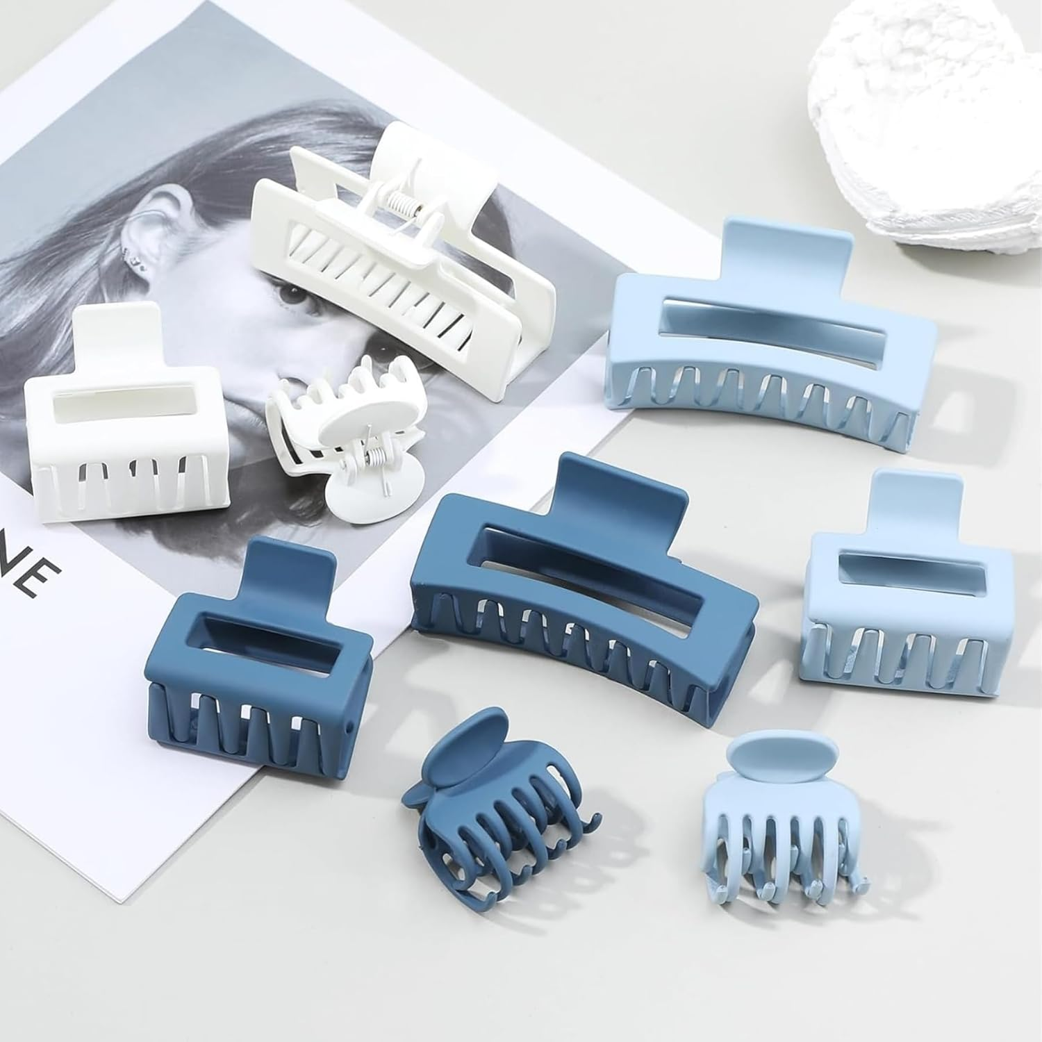 Hair Claws Set, 9 Pieces Hair Clips for Women, 3 Styles Medium Hair Claws, Rectangular, Square, for Fine and Thin Hair (9 Pieces Pattern B) image number 5