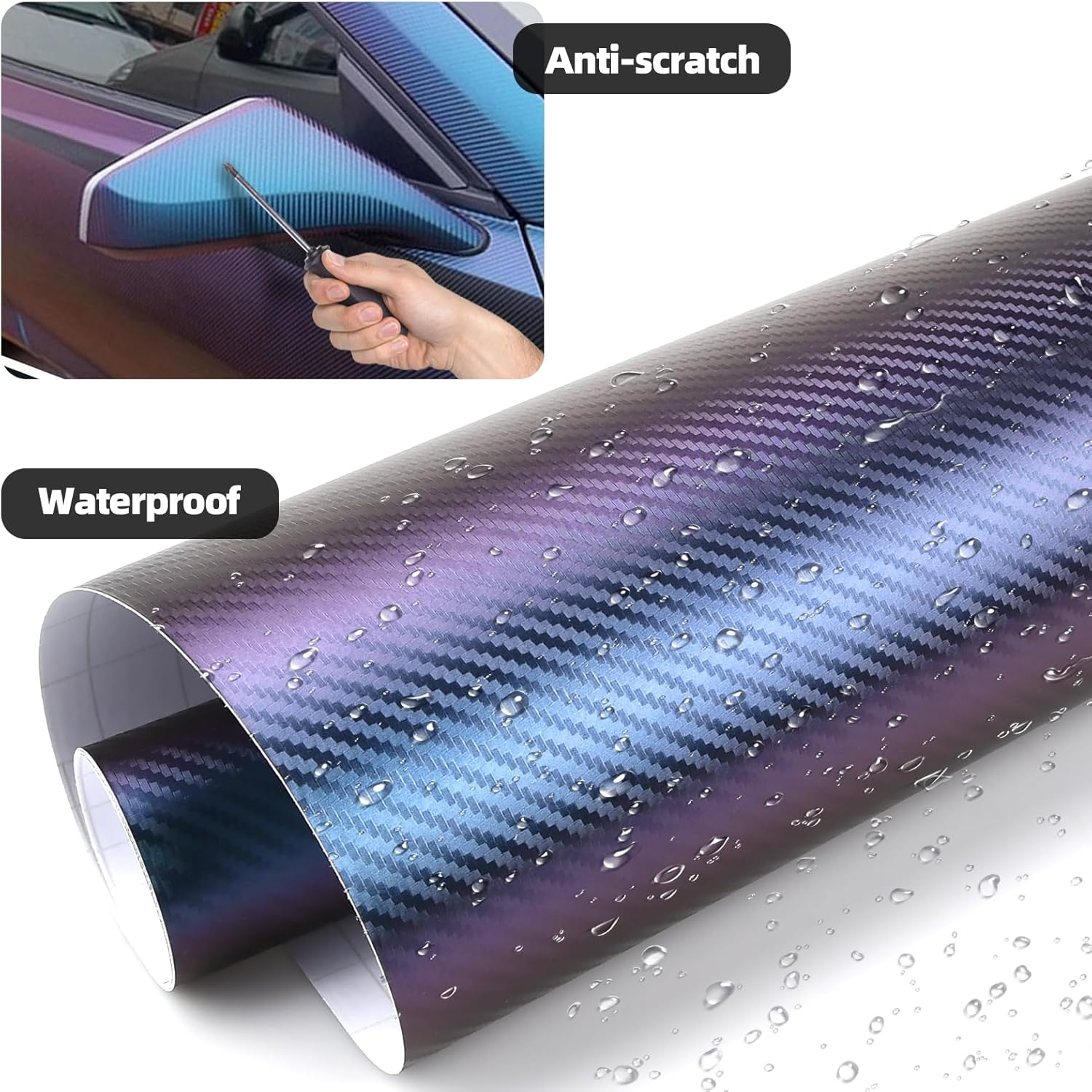 Chameleon Blue to Purple Carbon Fiber Car Vinyl Wrap Sticker Decal Sheet Self Adhesive Bubble Free (1Ft X 10Ft) image number 4
