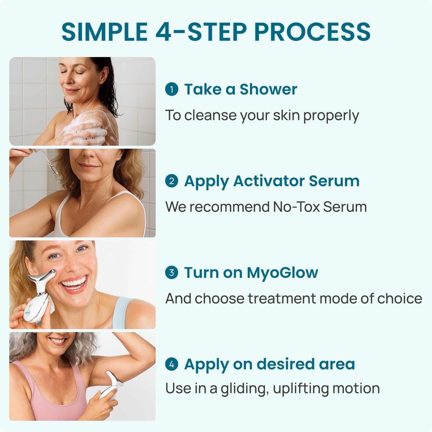 Myoglow by MDD | Neck, Face, Arms, and Legs Skin Tightening and Lifting Lymphatic Drainage Massager Tool | Uses LED Light, Sonic Vibration, Thermal Activation image number 3