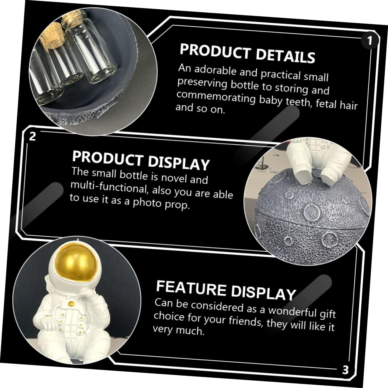 Lanugo Storage Bottle Newborn Teeth Collection Box Resin Keepsake Box for Fetal Hair and Tooth Preserver image number 2