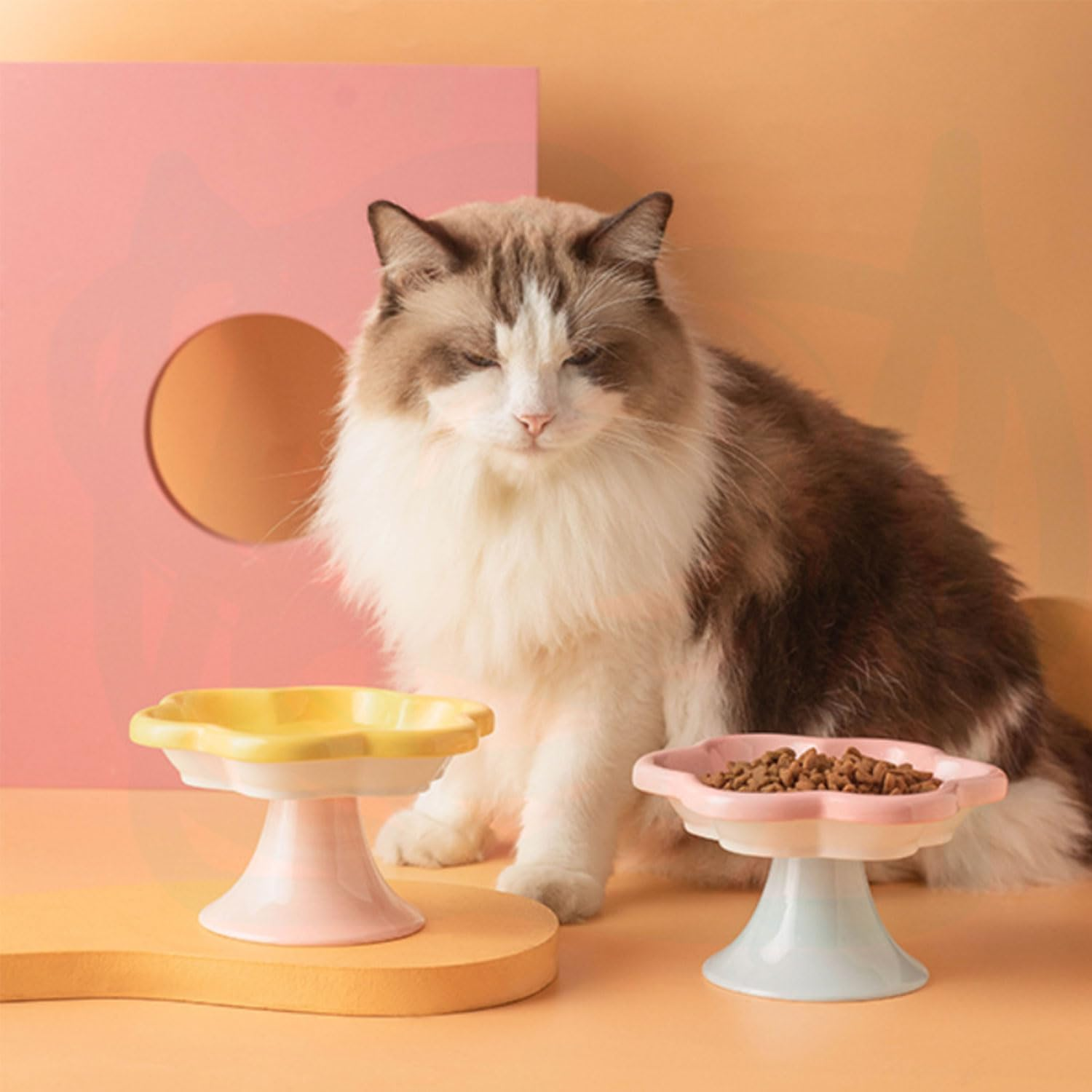 Ceramic Raised Cat Bowls, Pet Feeder Bowl Elevated Pet Feeder for Cats, Medium Puppies & Small Dogs, Pink image number 4