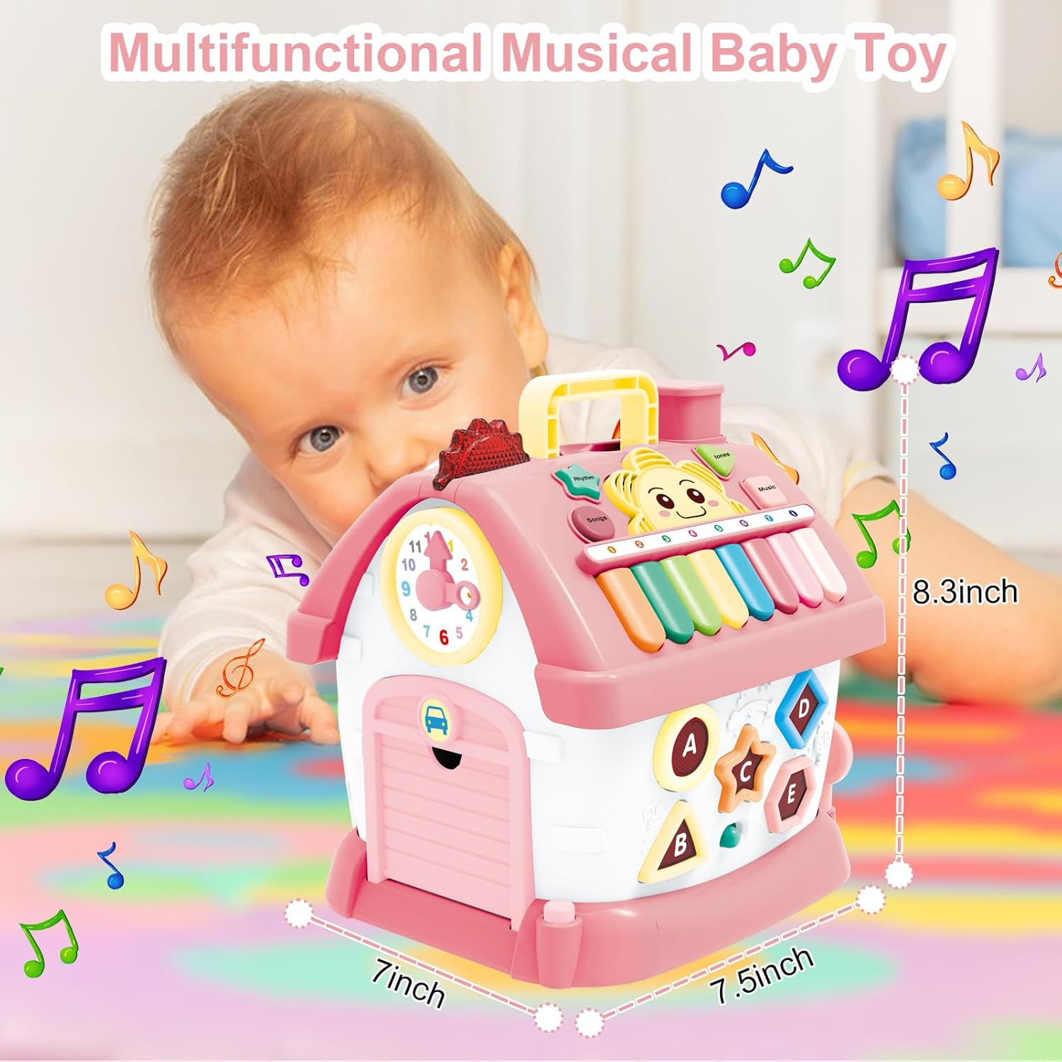 Montessori Toys for 1+ Year Old Girls,Baby Musical Toys for Toddler 8 in 1 Multi-Functional Smart Learning House,Educational Toys for Kids,First Christmas and Birthday Gifts for Baby Girls (Pink) image number 5