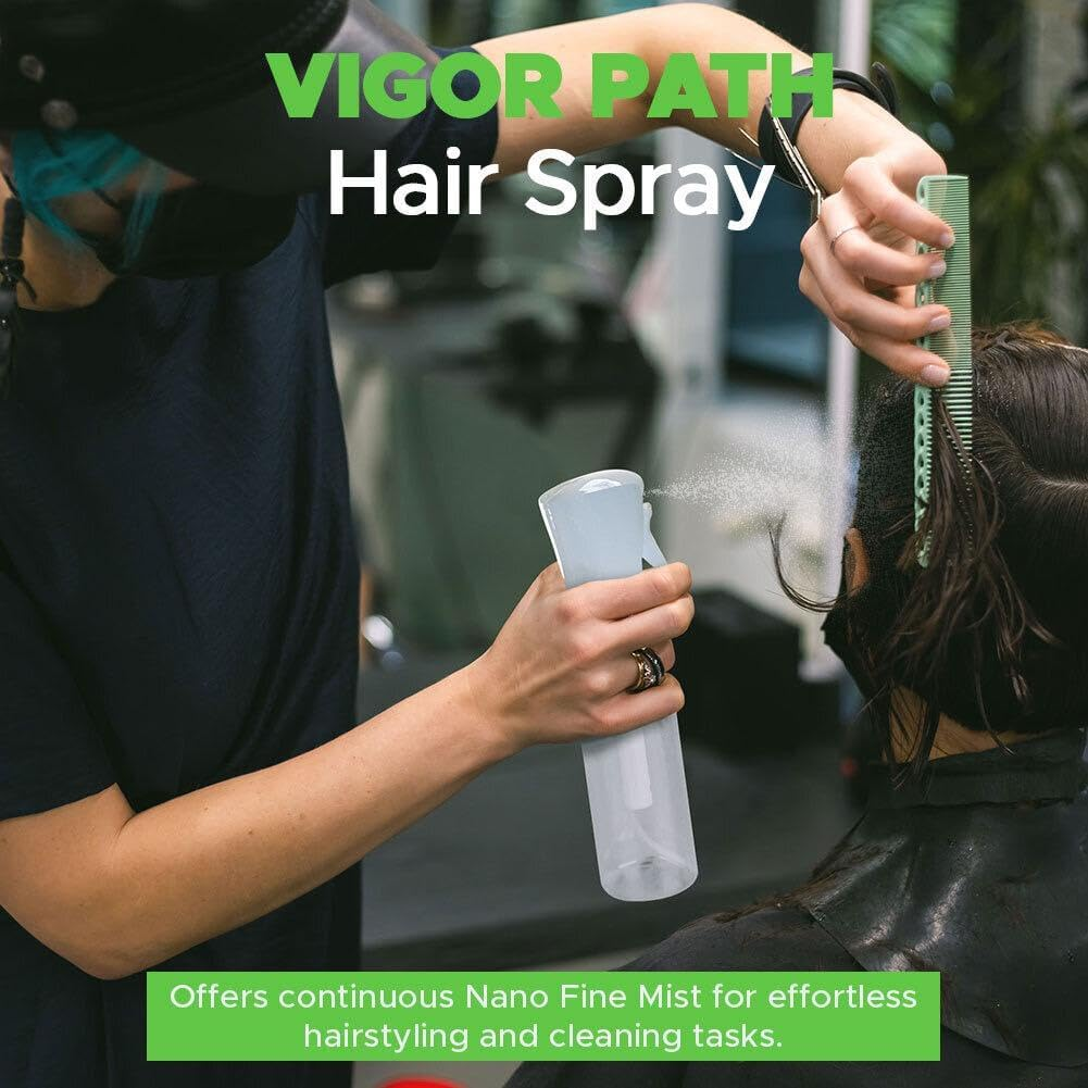 VIGOR PATH Continuous Nano Fine Mist Hair Spray Bottle - Reusable Beauty and Cleaning Solution - Ideal for Hairstyling & Plant Care - 10.1Oz/300Ml (Pack of 2) image number 5